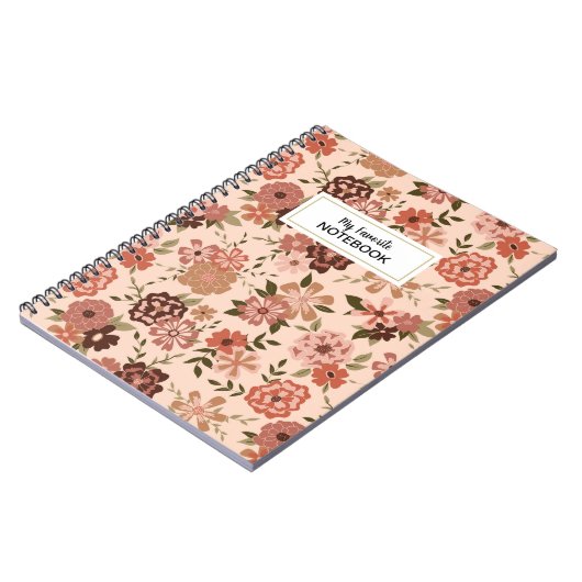 Whimsical Perzik Bruin Bloemen Notitieboek (Linkerzijde)