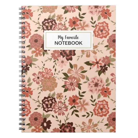 Whimsical Perzik Bruin Bloemen Notitieboek (Voorkant)