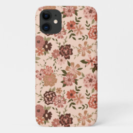 Whimsical Perzik Bruin Bloemen Patroon Case-Mate iPhone Case