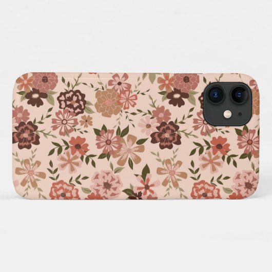 Whimsical Perzik Bruin Bloemen Patroon Case-Mate iPhone Case (Achterkant (horizontaal))
