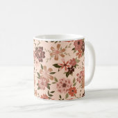 Whimsical Perzik Bruin Bloemen Patroon Koffiemok (Voorkant rechts)
