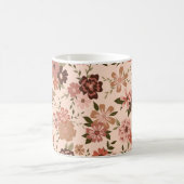Whimsical Perzik Bruin Bloemen Patroon Koffiemok (Center)