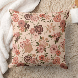 Whimsical Perzik Bruin Bloemen Patroon Kussen
