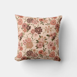 Whimsical Perzik Bruin Bloemen Patroon Kussen