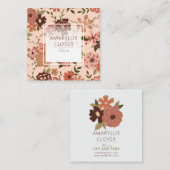 Whimsical Perzik Bruin Bloemen Patroon Vierkante Visitekaartje (Voorkant / Achterkant)