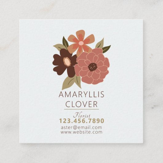 Whimsical Perzik Bruin Bloemen Patroon Vierkante Visitekaartje (Achterkant)