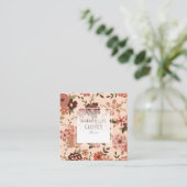 Whimsical Perzik Bruin Bloemen Patroon Vierkante Visitekaartje (Staand voorkant)