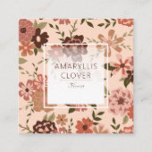 Whimsical Perzik Bruin Bloemen Patroon Vierkante Visitekaartje (Voorkant)
