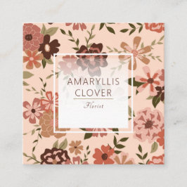 Whimsical Perzik Bruin Bloemen Patroon Vierkante Visitekaartje
