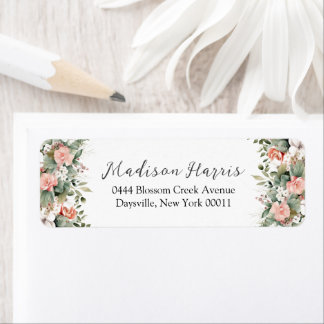 Whimsical Perzik Sage Groene Bloemen Bruiloft Etiket