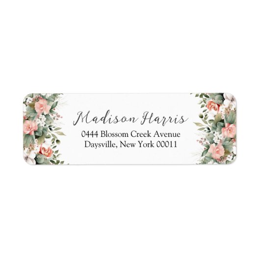 Whimsical Perzik Sage Groene Bloemen Bruiloft Etiket (Voorkant)