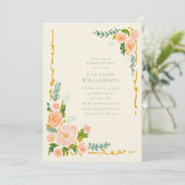 Whimsical Perzik Waterverf Bloem Bruids Brunch Kaart (Staand voorkant)