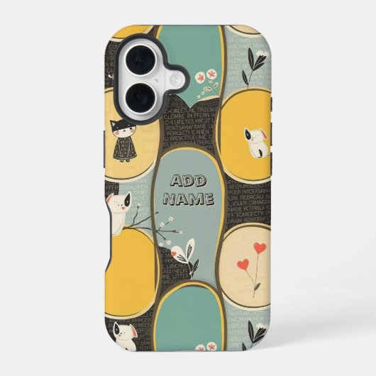 Whimsical Pet and Floral Pattern iPhone 16 Hoesje (Achterkant)