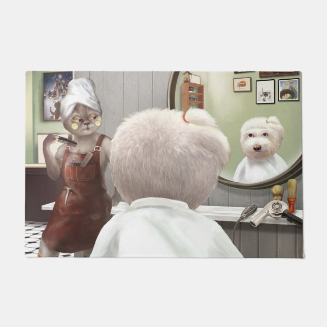 Whimsical Pet Barber Shop Deurmat (Voorkant)