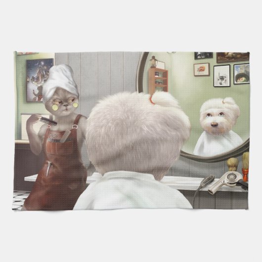 Whimsical Pet Barber Shop Theedoek (Horizontaal)