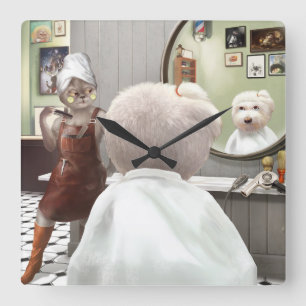 Whimsical Pet Barber Shop Vierkante Klok