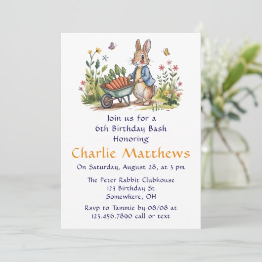 Whimsical Peter Rabbit Boy Verjaardag Bash Kaart (Staand voorkant)