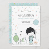 Whimsical Peuter JONGEN Kinderen Verjaardag Uitnod Kaart (Voorkant / Achterkant)