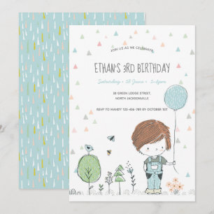 Whimsical Peuter JONGEN Kinderen Verjaardag Uitnod Kaart