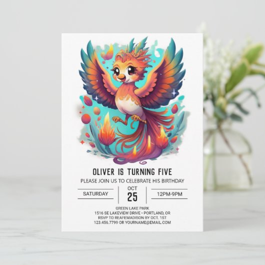 Whimsical Phoenix Dreamscape Verjaardag Kaart (Staand voorkant)