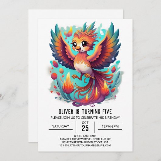 Whimsical Phoenix Dreamscape Verjaardag Kaart (Voorkant / Achterkant)