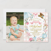 Whimsical Photo Bow Alice Onederland 1st Birt Kaart (Voorkant)