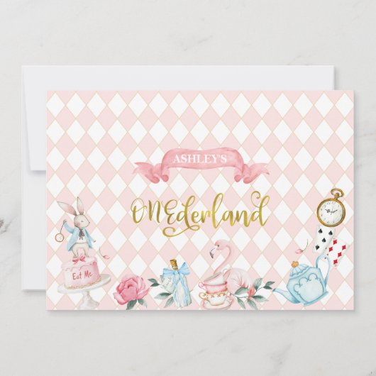 Whimsical Photo Bow Alice Onederland 1st Birt Kaart (Achterkant)