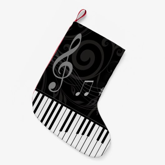 Whimsical Piano en Musical Notes Kleine Kerstsok (Voorkant (Hangend))