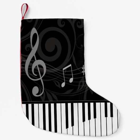 Whimsical Piano en Musical Notes Kleine Kerstsok (Voorkant)