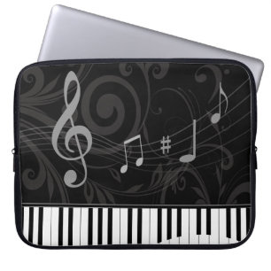 Whimsical Piano en Musical Notes Laptop Sleeve