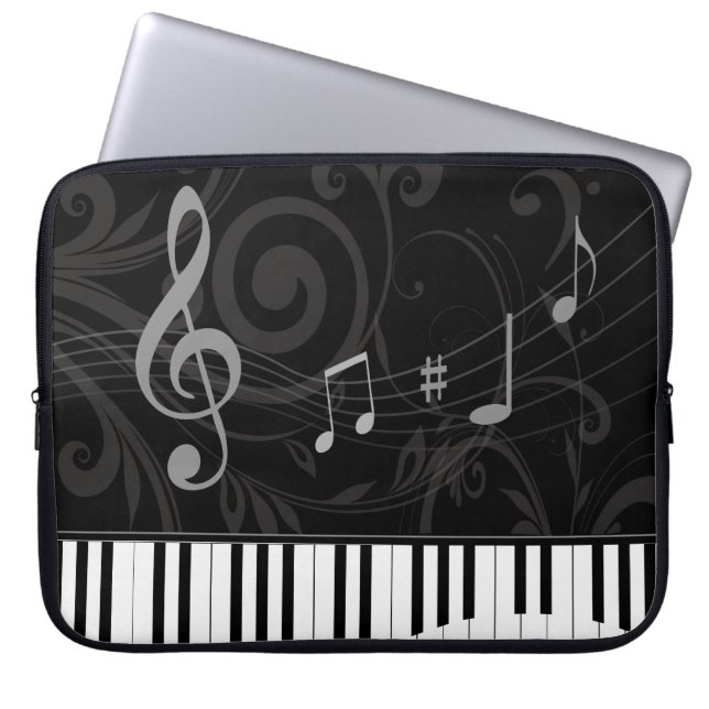 Whimsical Piano en Musical Notes Laptop Sleeve (Voorkant)