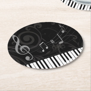 Whimsical Piano en Musical Notes Ronde Kartonnen Onderzetter