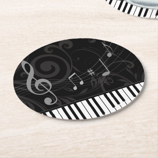 Whimsical Piano en Musical Notes Ronde Kartonnen Onderzetter (Gebogen)