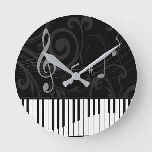 Whimsical Piano en Musical Notes Ronde Klok (Voorkant)
