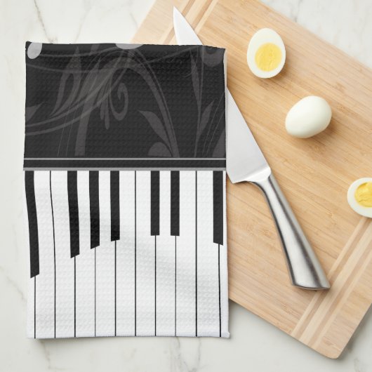 Whimsical Piano en Musical Notes Theedoek (Quarter Fold)