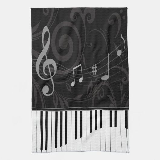 Whimsical Piano en Musical Notes Theedoek (Verticaal)