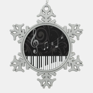 Whimsical Piano en Musical Notes Tin Sneeuwvlok Ornament