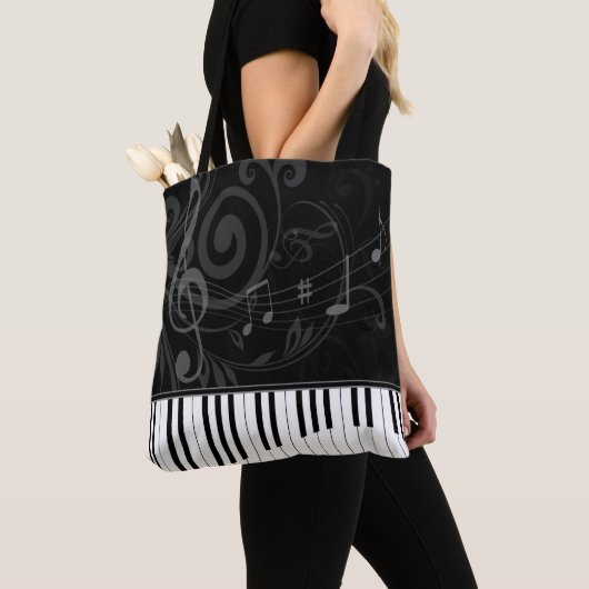 Whimsical Piano en Musical Notes Tote Bag (Dichtbij)