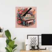 Whimsical Piano in Bloom Poster (Thuiskantoor)