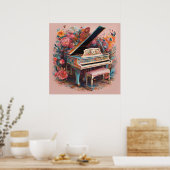 Whimsical Piano in Bloom Poster (Keuken)