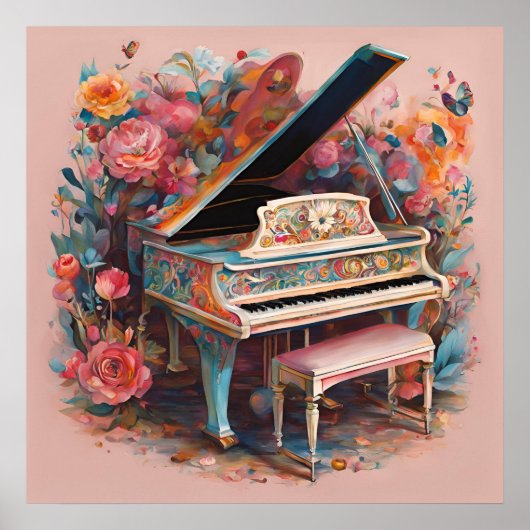 Whimsical Piano in Bloom Poster (Voorkant)