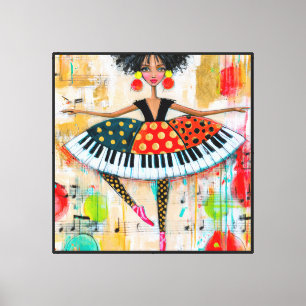 Whimsical Piano Toetsen Muziek Ballerina Canvas Afdruk