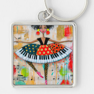 Whimsical Piano Toetsen Muziek Ballerina Sleutelhanger