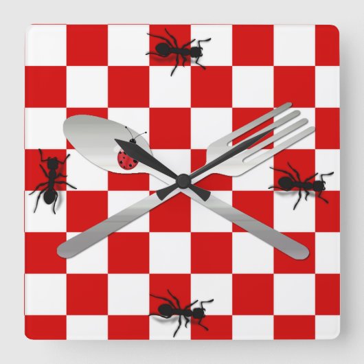 Whimsical Picnic Kitchen Wall Clock Vierkante Klok (Voorkant)