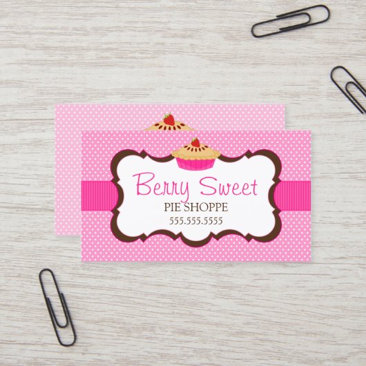 Whimsical Pie Bakery Pink Visitekaartje (Voorkant / Achterkant in situ)