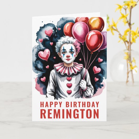 Whimsical Pierrot Birthday Clown Kaart (Gele Bloem)