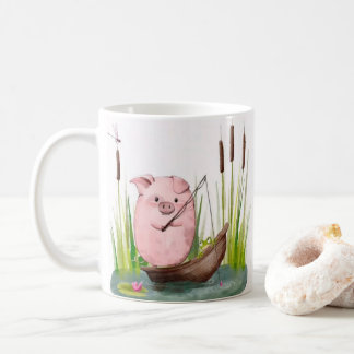 Whimsical Pig Fishing Mug Koffiemok