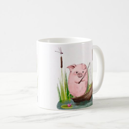 Whimsical Pig Fishing Mug Koffiemok (Voorkant rechts)
