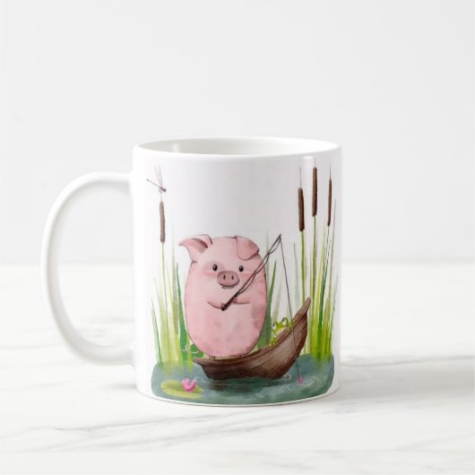 Whimsical Pig Fishing Mug Koffiemok (Links)
