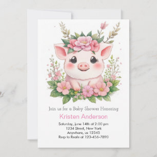 Whimsical Piggy Blissful Roze Meisje Baby shower Kaart